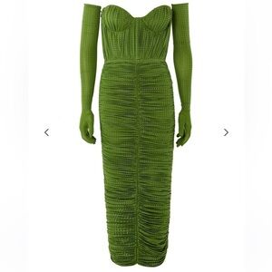 Alex Perry Crystal Sweetheart Midi Dress Green